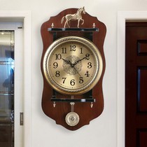 Light luxury solid wood living room home wall clock fashion Chinese luxury silent clock European style atmospheric decorative clock swing