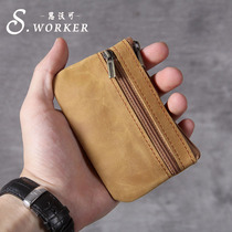 Headlayer cow leather Mini Card Pack small zero wallet men and women retro handmade original ultra-thin leather driving license key bag