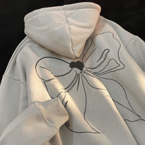 Autumn and winter New bow hooded sweater men and women plus velvet thickened loose oversize lazy wind coat tide