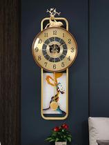 New Chinese brass hanging bell Home Living room Deer Head Decoration Hanging Wall China Wind Genguan Metal Clock Creative Clock
