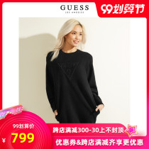 GUESS2020 new autumn women's solid color inverted triangle LOGO mid-length knitted sweater-Q0FQ51R2Q42-BLK