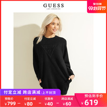 GUESS2020 new autumn women's solid color inverted triangle LOGO mid-length knitted sweater-Q0FQ51R2Q42-BLK