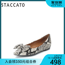 Scarcito autumn new pointy shallow bow casual print flat sole women's shoes q3608cq9