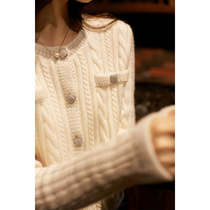 ZWM460544AG] Vintage twisted soft waxy cashmere diamond button button small incense knitted cardigan sweater Autumn Winter