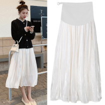  Pregnant womens skirt mid-length spring and summer pleated chiffon skirt fashion loose belly support large size spring and autumn clothes