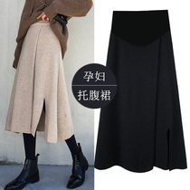 Pregnant women skirt autumn and winter long fashion tide Mother New woolen dress Net red loose thin A- line dress