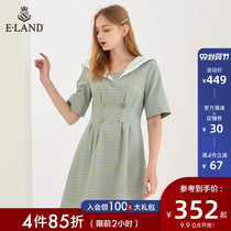 ELAND2020 autumn new navy collar sweet plaid dress female waist is thinner EEOWA87Q4I