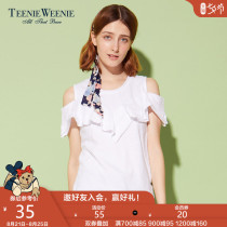 TeenieWeenie bear summer women's strapless ruffled short-sleeved T-shirt TTRA72591Q