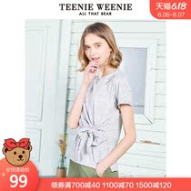 Teenie weenie bear summer women's embroidered thread letter tie irregular short sleeve T-shirt