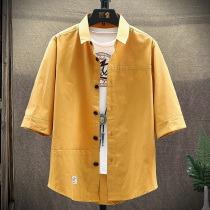 Summer Short Sleeve Shirt Men's Korean Trend casual coat fashion brand handsome five sleeve shirt Hong Kong Style seven sleeve