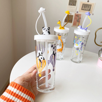 Childrens tropical scale Milk Cup with lid straw glass baby breakfast milk powder water cup can be Microwave