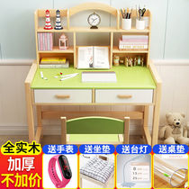 Solid Wood liftable childrens learning table writing table and chair set for primary school students simple desks and chairs desk bookshelves