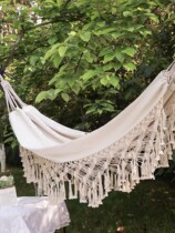 Nordic outdoor swing double padded canvas handmade tassel anti-rollover home balcony hammock picnic camp 1017