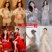 Rental plus size pregnant women Photo clothing photography photo clothing photo clothing quasi-mother hot mother personality pregnancy photo dress 90 three sets