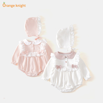  Full moon baby clothes Princess spring and autumn newborn female baby super cute 100-day suit triangle bag fart clothes year-old dress