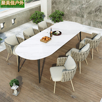 Nordic Outdoor Rock Plate Table Designer Courtyard Villa garden Yangguang Room Terrace Engineering Rope choreographic chair Three sets