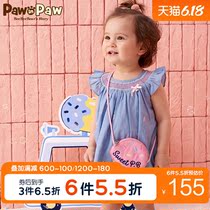 Pawinpaw cartoon cub children's wear summer baby girls' Romper set underpants two piece elastic color band cute