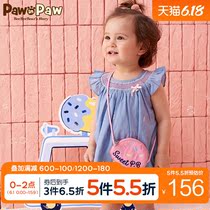 Pawinpaw cartoon cub children's wear summer baby girls' Romper set underpants two piece elastic color band cute