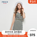 PRICH Korean Ladies Lace Fashion Slim Striped Short Sleeve Dress PROW72584Q