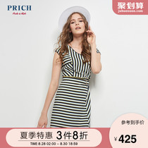 PRICH Korean Ladies Lace Fashion Slim Striped Short Sleeve Dress PROW72584Q