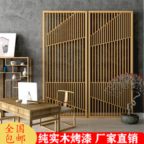 New Chinese style solid wood grille partition log mortise living room study entrance modern simple small apartment screen