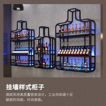 Bar wine rack Wine cabinet Wall-mounted industrial wind wine rack Restaurant creative wall shelf Against the wall luminous Wrought iron wine cabinet