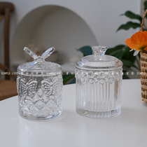 ins retro style relief transparent glass storage tank containing jar subdesktop decorative pendulum with lid containing box