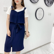 Caiduobao large women's dress 2020 fat sister summer new solid lace up vest foreign style dress q0228n