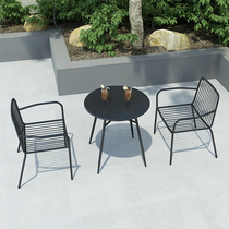 Modern simple outdoor table and chair three-piece set milk tea shop indoor and outdoor outdoor courtyard garden leisure round table and chair combination