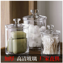 Thickened European glass jar storage tank transparent candy jar kitchen storage tank bathroom storage display utensils ornaments