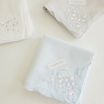 Japan imported Sopisty women with cotton gauze embroidered handkerchief handkerchief square towel towel lily of the valley