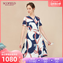 Scofield women's chic print waist lace up fit short sleeve dress new sfow92607q