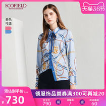 Scofield women's spring and summer ladies commuting chain pattern contrast square collar Ribbon Shirt sfba94911q