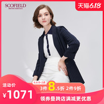 Scofield women's fall and winter workplace vertical stripe double breasted slim suit coat sfjk93702q
