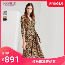 Scofield women's spring and summer leopard print slim fit lace up medium length dress sfow93707q