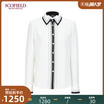 SCOFIELD女装2020年冬季新款方领撞色修身雪纺长袖衬衫SFBAA4909Q