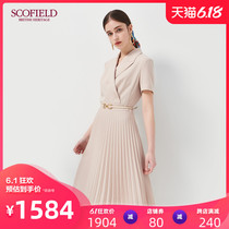 Scofield women's new summer 2020 suit collar pleated slim belt dress sfowa2401q