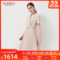 Scofield women's new summer 2020 suit collar pleated slim belt dress sfowa2401q