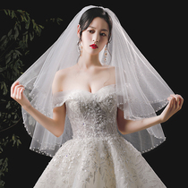 New Korean Pearl Bride wedding veil headdress fairy moron line Photo Wedding Dress Tour double-layer Photo Veil