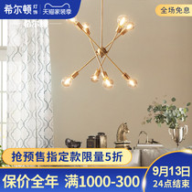Q all copper Nordic chandelier small apartment living room lamp dining room bedroom lamp personality creative adjustable simple molecular lamps