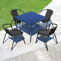 Open-air table and chairs Outdoor Outdoor Courtyard Combined Outdoor Leisure Garden Yard Terrace Iron Art with umbrellas Three sets