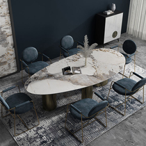 Designer Pandora bright minimalist rock board dining table and chair combination simple modern light luxury high-end oval dining table