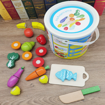 Wooden fruits and vegetables hook and loop cut cut cut fruit house kitchen children's educational toys boys and girls