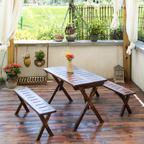 Outdoor Table And Chairs Solid Wood Terrace Combined Casual Chair Patio Villa outdoor Balcony Garden folding embalming wooden table and chairs
