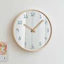 MJK simple modern clock solid wood glass wall clock living room home fashion Nordic clock wall light luxury decoration