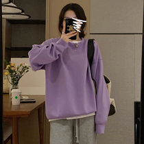 Purple Space Cotton Collar Pullover Sweatshirt Female 2021 New Korean Loose Small Spring and Autumn Thin ins Tide