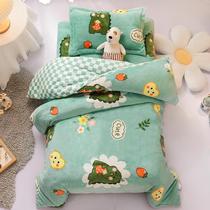 Double-sided milk plus thickened kindergarten quilt three pieces of warm children baby enter garden products coral velvet winter