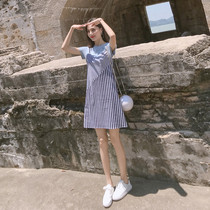 2022 summer dress new pop stripes long short sleeve T-shirt skirt hipster fake two pieces sling dress
