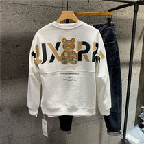 Waiting for taste 2021 Autumn New embroidery bear letter print long sleeve sweater men Korean version shoulder loose
