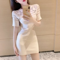 Summer new hollow sexy knit dress women's fashion thin slim hip skirt temperament small black skirt